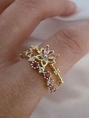 Sakura Flower Shiny Zircon Crystal Gold-plated Open Ring- Women Jewelry